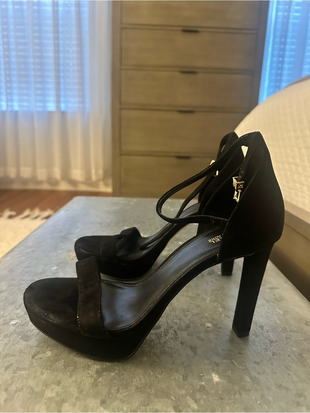 MICHAEL Michael Kors Black Suede Ankle-Strap Platform Heels